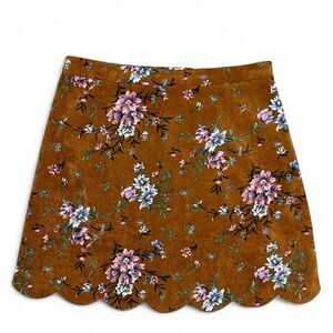 Chance Corduroy Lettuce Hem Brown Floral Women's Skirt